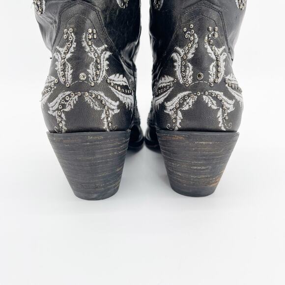 Lucchese Women's 10.5 Black Oklahoma Calfskin Studded Crystal Cowgirl Boots - Picture 8 of 11